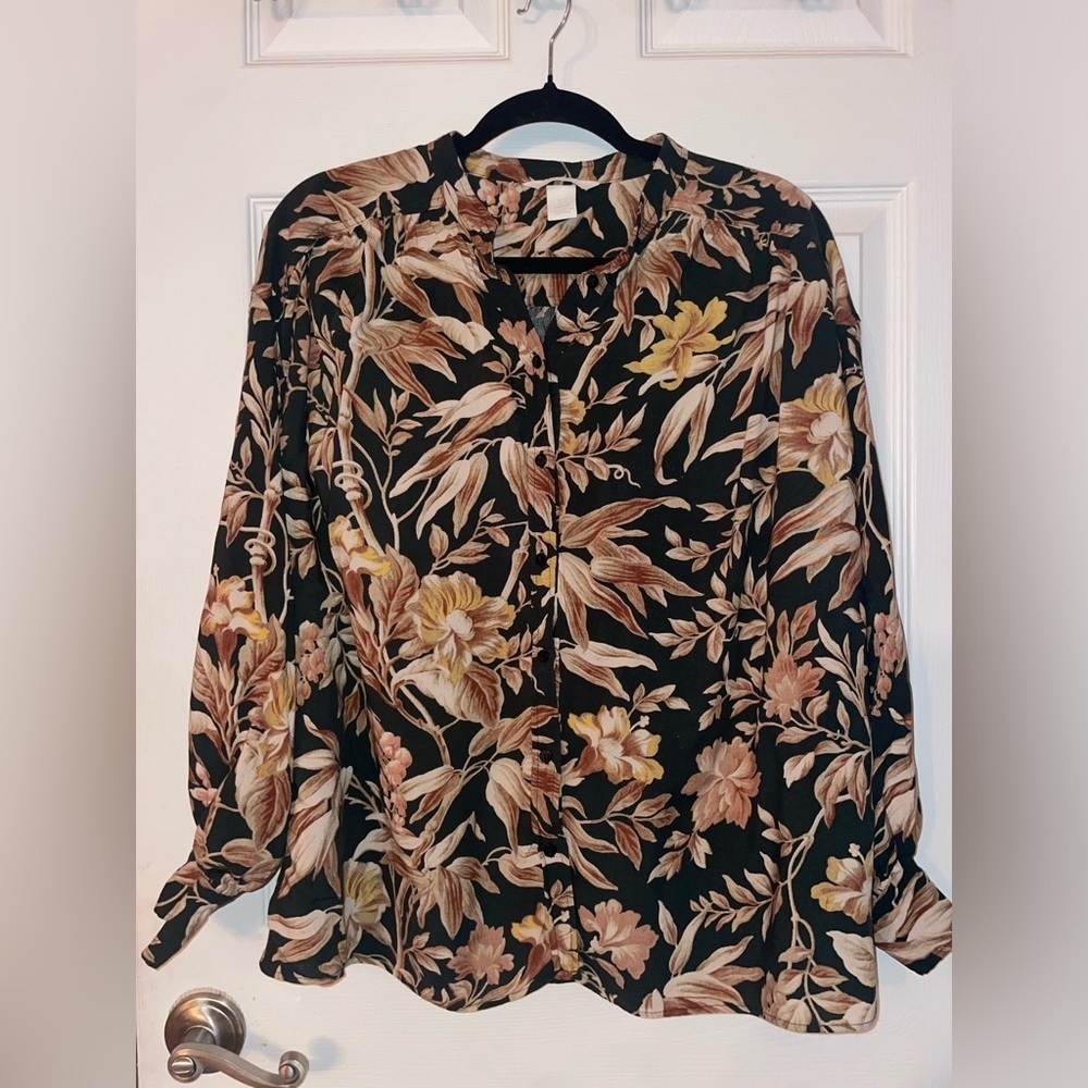 H&M Floral Long Sleeve Cotton Blouse Size 10